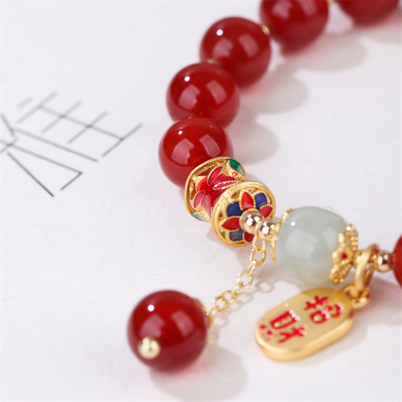 Pulsera con dije de bendición de la fortuna de confianza de Jade de ágata roja Natural