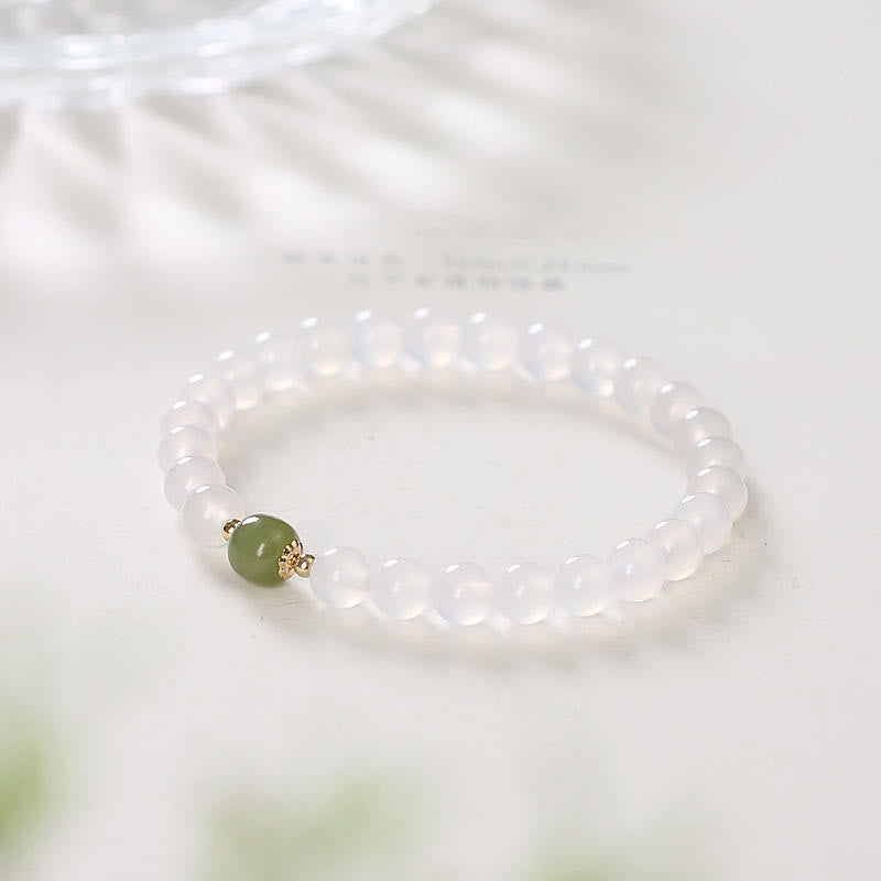 Pulsera de la suerte de jade de ágata blanca natural con Buddha Stones