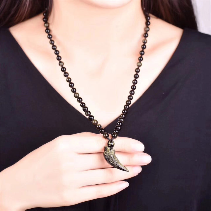 Buddha Stones, obsidiana negra Natural, obsidiana de hielo, obsidiana arcoíris, patrón de diente de lobo, colgante de collar de fuerza