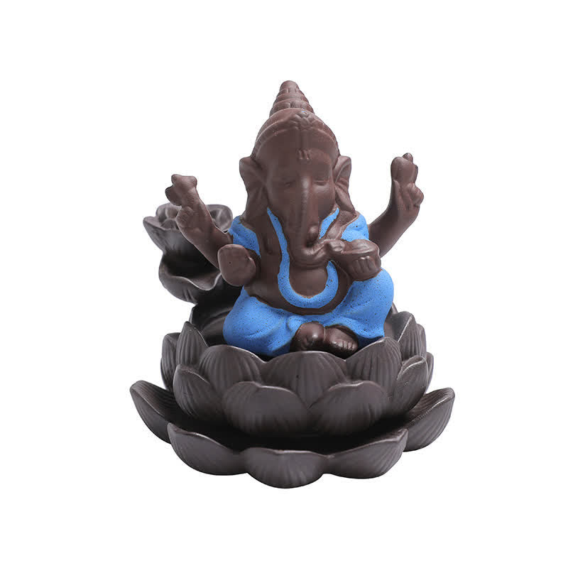 Quemador de incienso de protección de fuente de humo de reflujo de arcilla púrpura elefante Ganesh