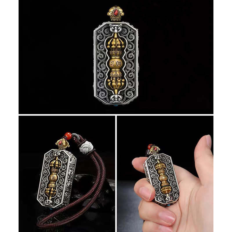 Buddha Stones tibetano Om Mani Padme Hum tallado Dorje Vajra giratorio patrón de loto pureza COLLAR COLGANTE de cuerda