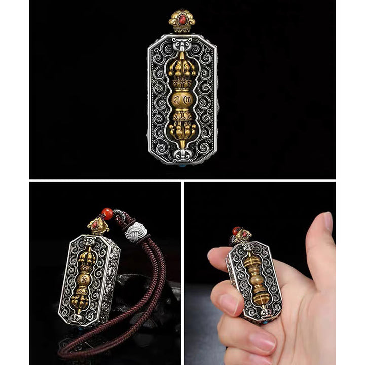 Buddha Stones tibetano Om Mani Padme Hum tallado Dorje Vajra giratorio patrón de loto pureza COLLAR COLGANTE de cuerda