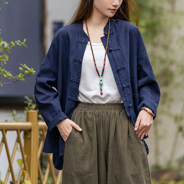 Camisa con diseño de botones de rana y Buddha Stones , ropa superior para meditación de Tai Chi, chaqueta de lino de ramio