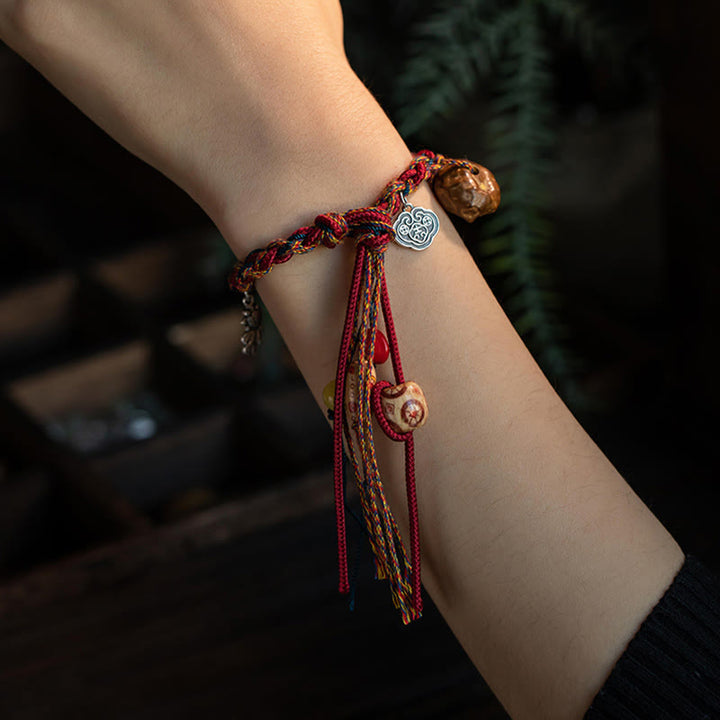 Pulsera de hilo de colores hecha a mano tibetana con Buddha Stones , Plata de Ley 925, protección de peces Koi, pulsera de cuerda resistente - image 1