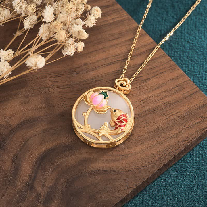 Colgante de collar de bendición de loto de pez koi de jade blanco - image 3