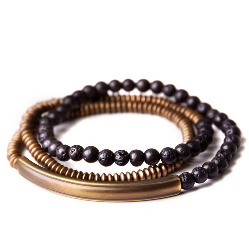 Pulsera de soporte de cobre de roca de lava vintage de Buddha Stones