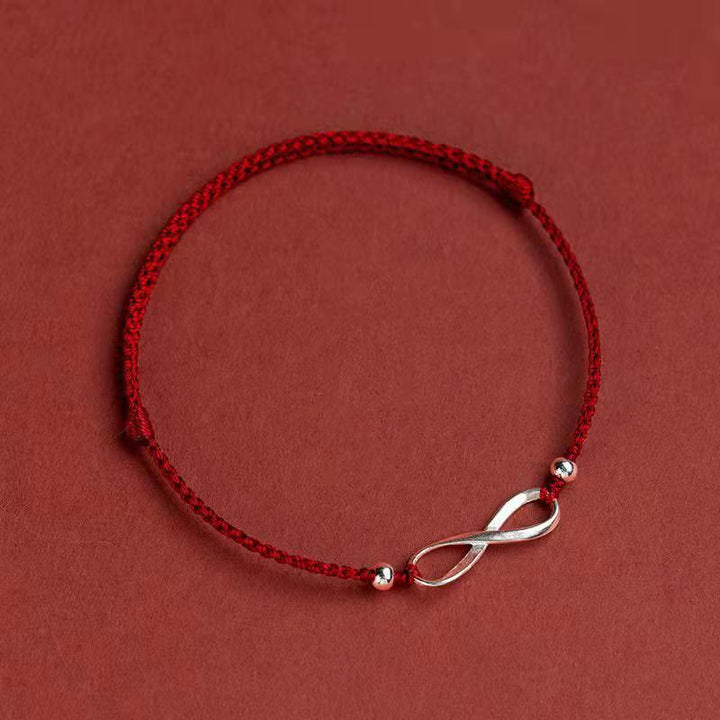 Pulsera tobillera de hilo rojo de la suerte con nudo infinito de plata de ley 925 con Buddha Stones