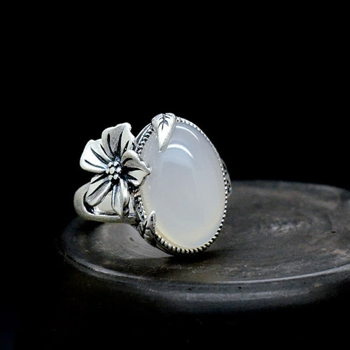 Anillo de armonía positiva de ciruela de calcedonia natural de plata de ley 990