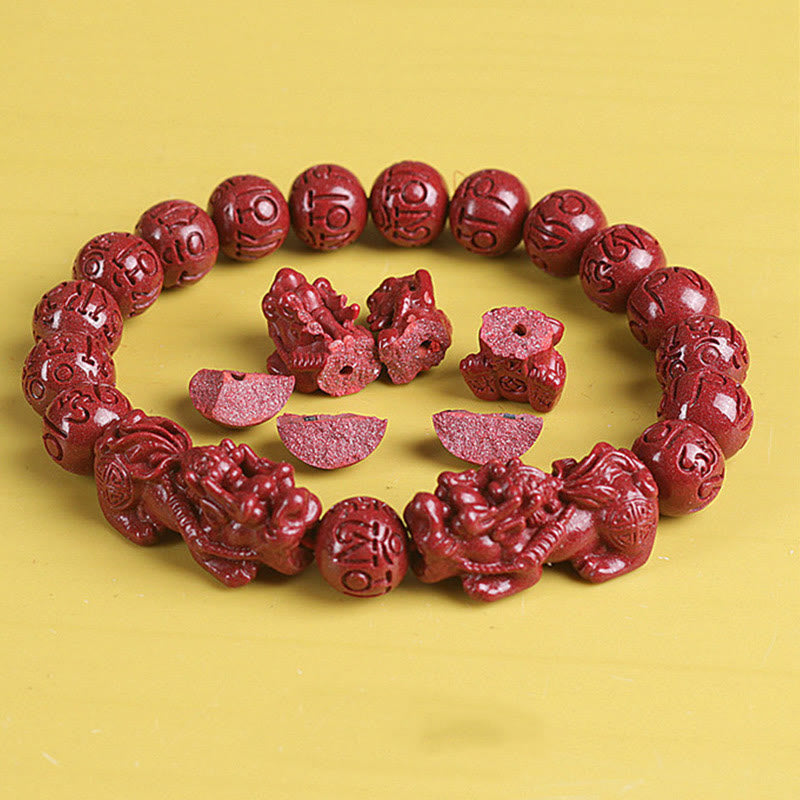 Pulsera de cuentas de cinabrio PiXiu doble Natural Om Mani Padme Hum riqueza y suerte