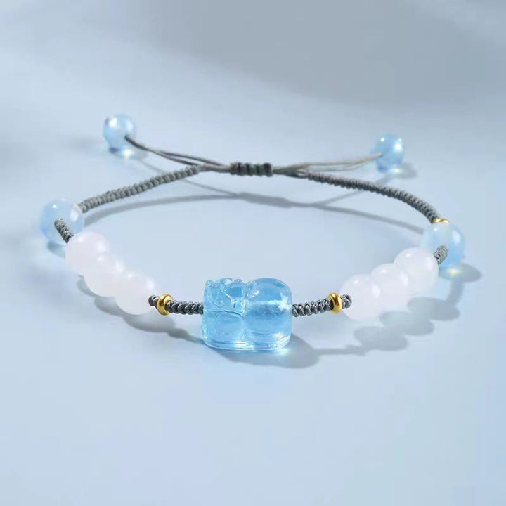 Pulsera curativa de jade blanco PiXiu Hetian de aguamarina natural con Buddha Stones