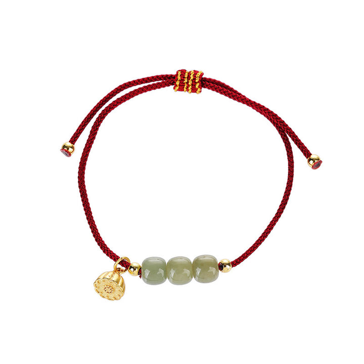 Pulsera trenzada hecha a mano con cuentas de jade hetiano, vaina de loto, prosperidad, suerte, Buddha Stones