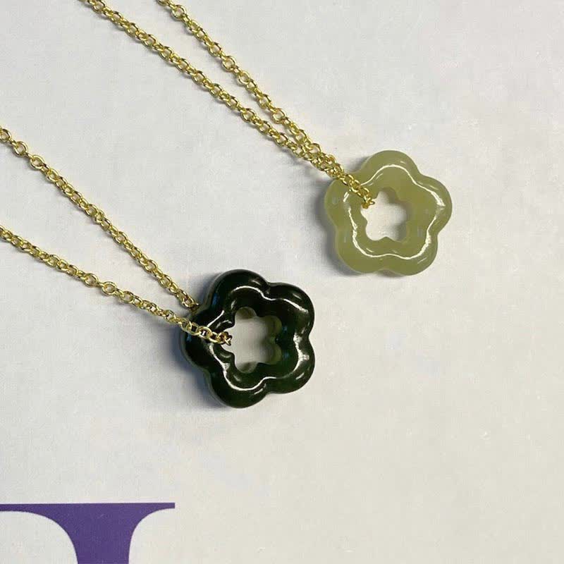 Colgante de collar con dije floral de la suerte de jade cian de jade hetiano con Buddha Stones - image 16