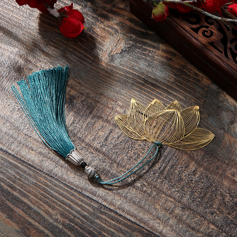 Marcapáginas hueco de latón y Metal, flor de loto con Buddha Stones, nuevo comienzo