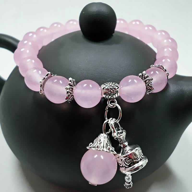 Pulsera con dije de campana con cuentas de energía de piedra de calcedonia de cristal vintage