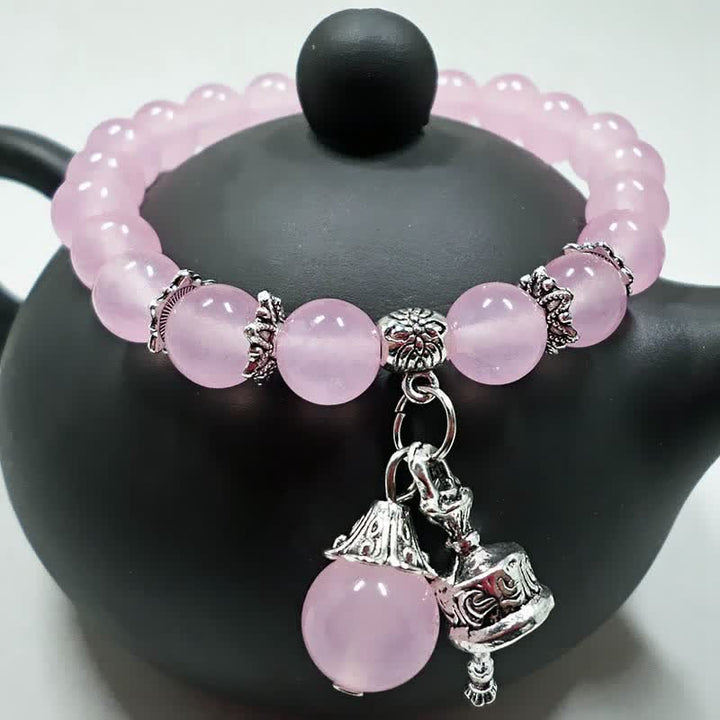 Pulsera con dije de campana con cuentas de energía de piedra de calcedonia de cristal vintage