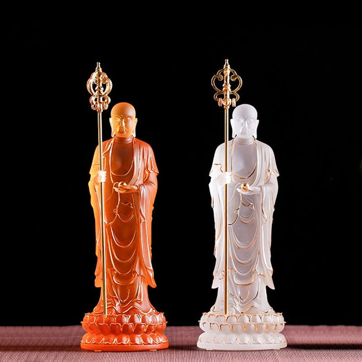 Buddha Stones hechas a mano, estatuilla de Bodhisattva Ksitigarbha, pieza de arte de cristal Liuli, estatua de serenidad, decoración del hogar - image 15