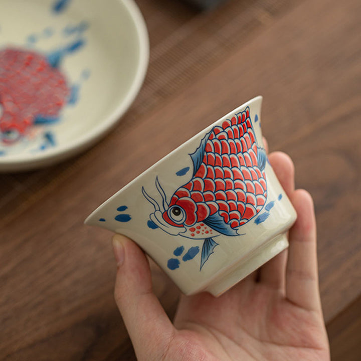 Buddha Stones Koi Arowana cerámica Gaiwan Sancai taza de té Kung Fu con tapa 130ml