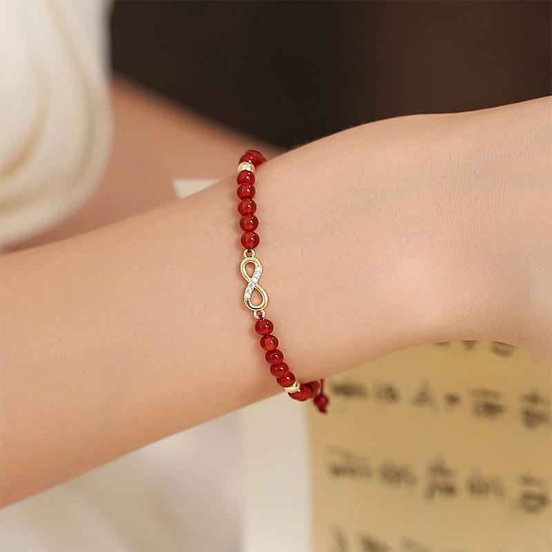 Pulsera de hilo de confianza con estrella de trébol de cuatro hojas con nudo sin fin de ágata roja Natural