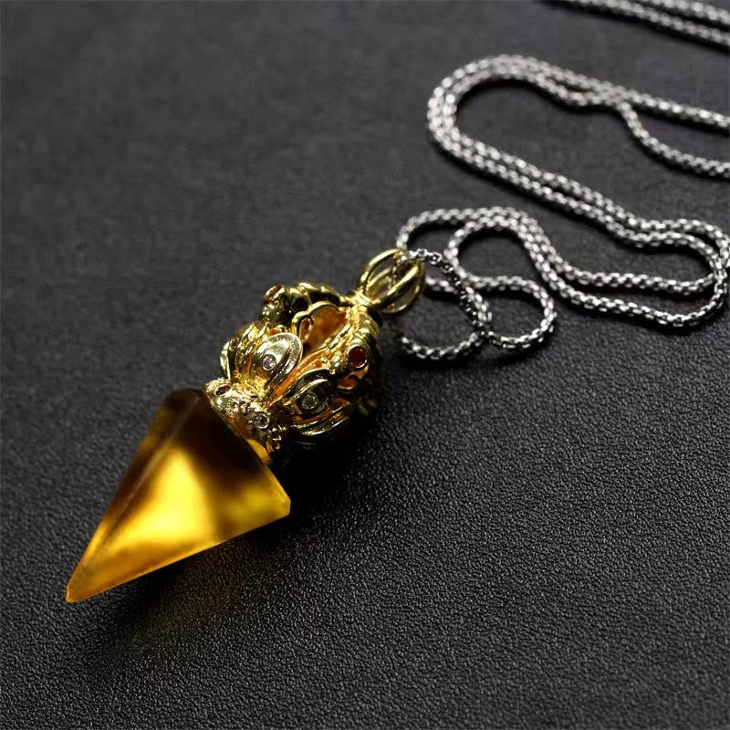 Buddha Stones tibetano Dorje Vajra 4 puntas Lotus Liuli cristal fuerza collar colgante - Dorje amarillo - image 3