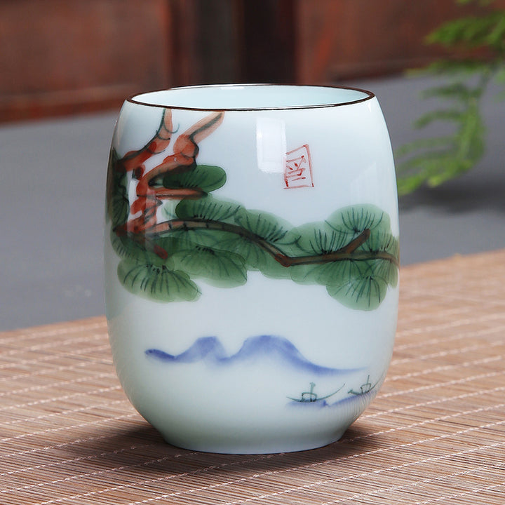 Taza de té de cerámica con Buddha Stones, pez Koi, paisaje de loto, diente de león, flor de peonía, taza de té de Kung Fu