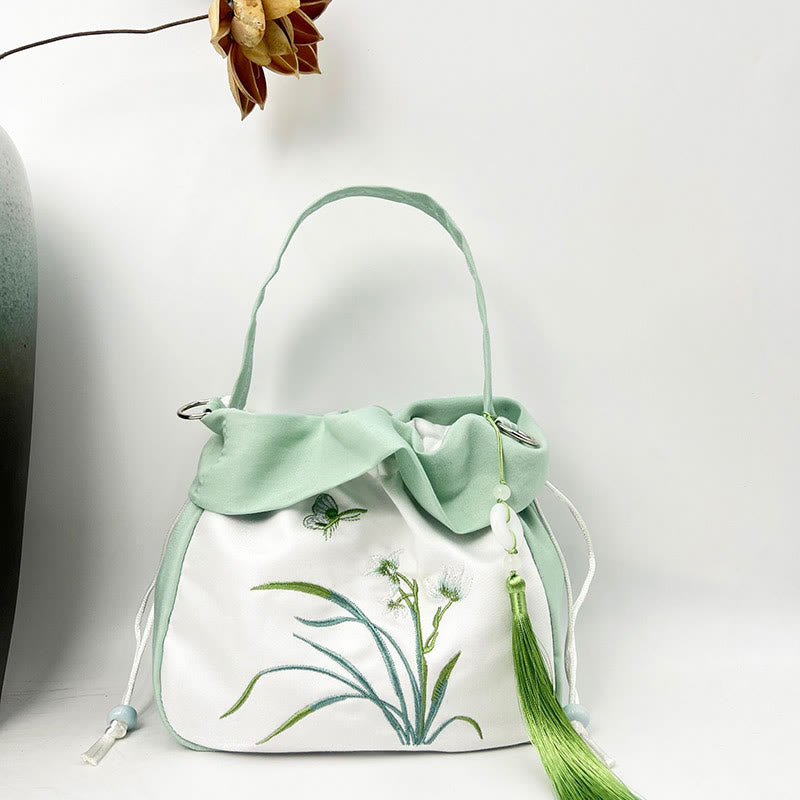 Buddha Stones Suzhou Bordado Camelia Magnolia Peonía Loto Seda Bolso Bandolera Bolso Bandolera Bolso