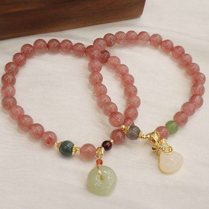 Pulsera curativa para monedero con hebilla de paz, Jade, cuarzo, fresa Natural, Buddha Stones
