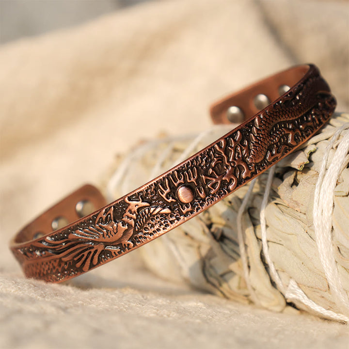 Brazalete magnético de cobre sólido con Buddha Stones , dragón y Fénix