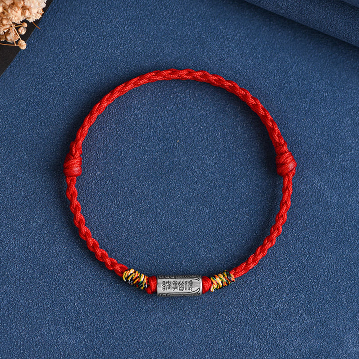 Pulsera tobillera de plata de ley 925 hecha a mano con Buddha Stones, todo va bien, diseño de protección y resistencia - Pulsera (circunferencia de la muñeca: 13-18 cm) - Cuerda roja - image 2
