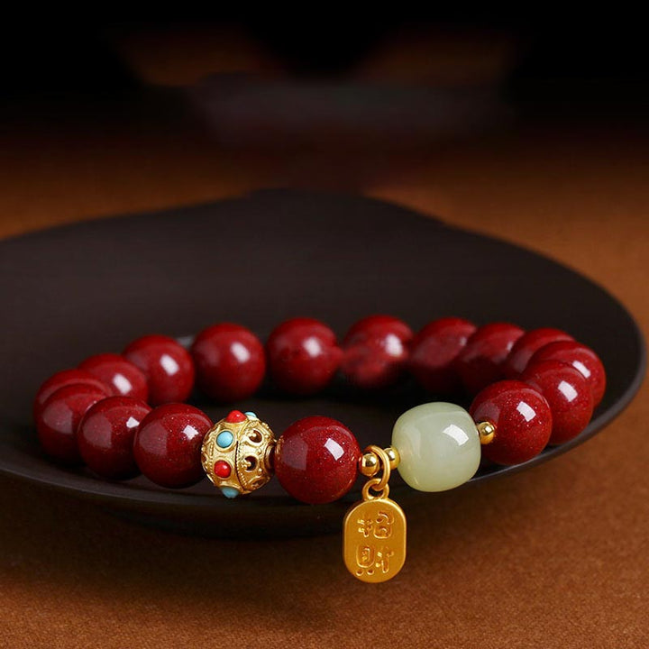Pulsera con dijes de protección de la fortuna, aventurina verde cinabrio y Buddha Stones