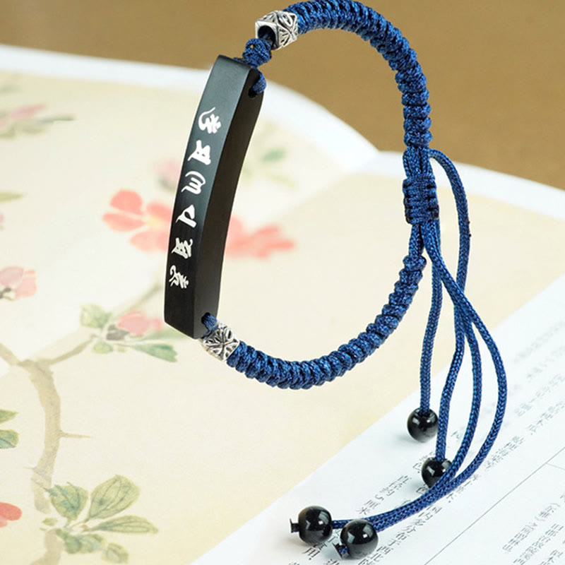 Pulsera de protección con incrustaciones de plata y madera de ébano, seis palabras verdaderas, budismo de Buddha Stones