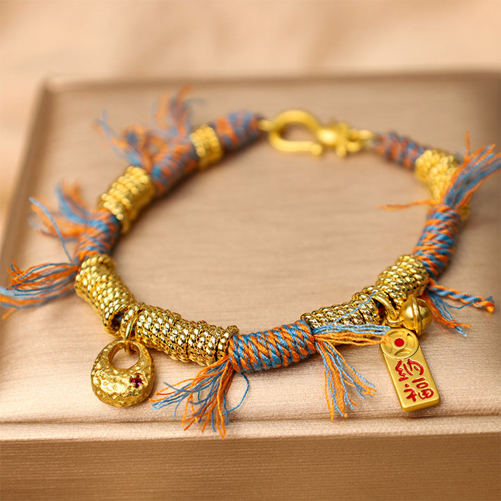 Pulsera trenzada de cuerda multicolor de la suerte tibetana hecha a mano con Buddha Stones