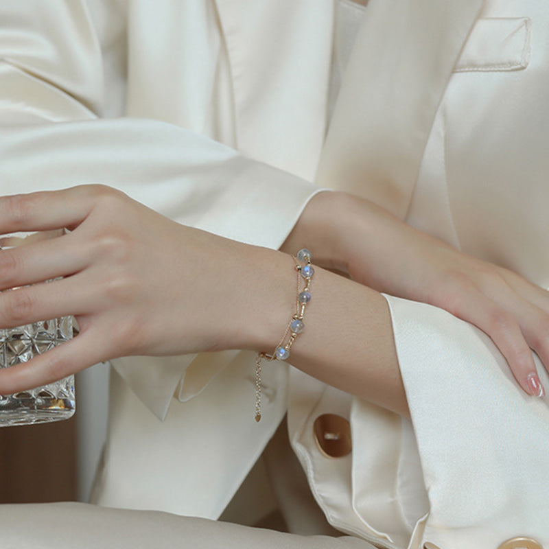 Pulsera de cadena con encanto positivo de piedra lunar