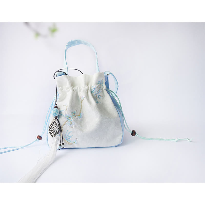 Bolso de hombro de lona con flores bordadas hechas a mano con Buddha Stones