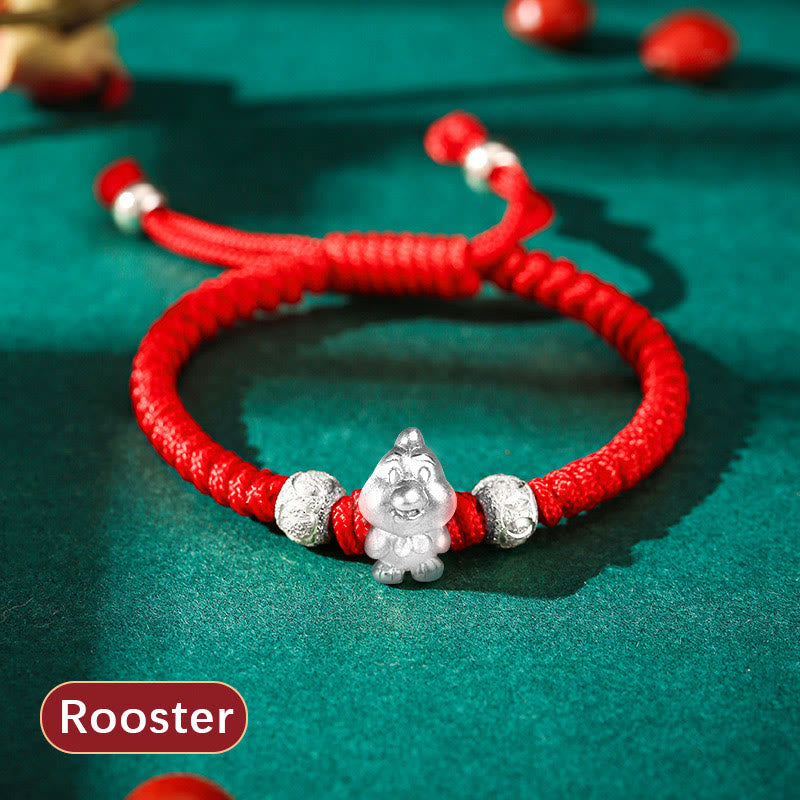 Pulsera para niños hecha a mano con cuerda roja del zodíaco chino de plata de ley 999 con Buddha Stones - Gallo (tamaño de pulsera 12+4cm) - image 22