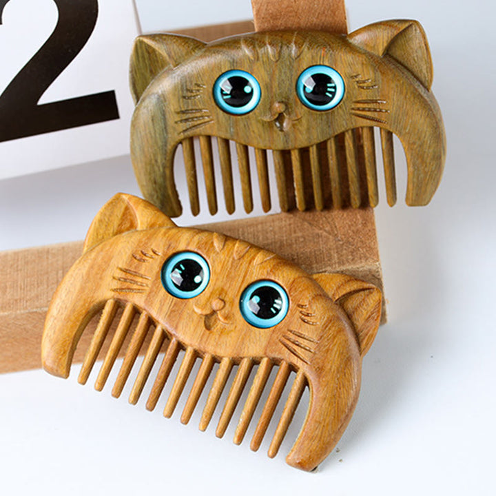 Peine portátil para curar sándalo verde con patrón de gato simple - image 2