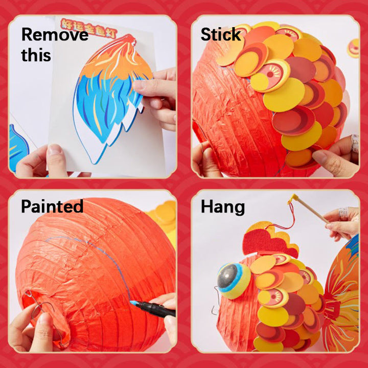 Buddha Stones DIY, buena suerte, pez Koi, lámpara de farol de papel, Festival del medio otoño, decoración de farol para niños