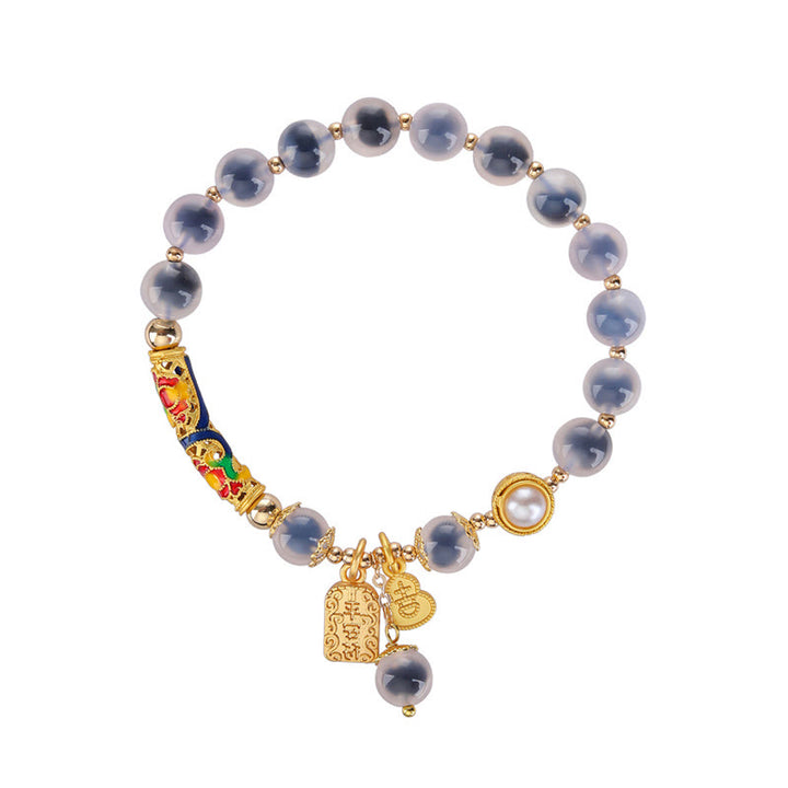 Pulsera de fuerza con amuleto de ágata de caramelo azul natural con Buddha Stones