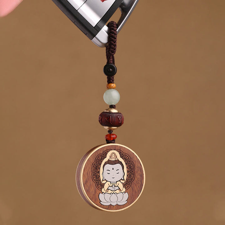 Buddha Stones, madera de ébano, palisandro, Buda Avalokitesvara Om Mani Padme Hum Balance, decoración para llavero de coche