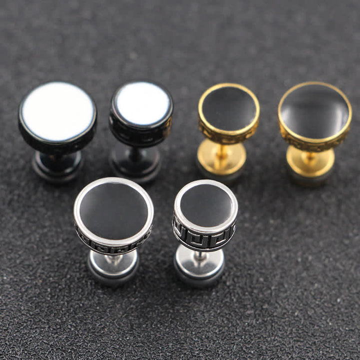 Pendientes redondos de equilibrio de acero titanio para hombre con Buddha Stones