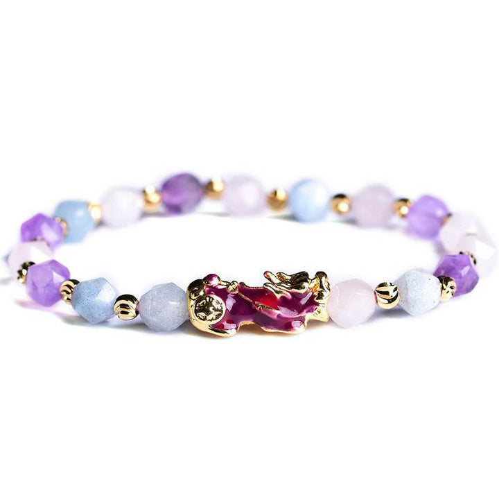 Pulsera con dijes de Pixiu de la fortuna de amatista natural