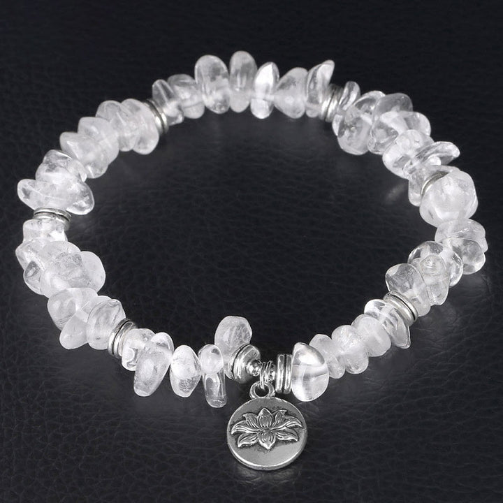 Pulsera curativa de loto de cristal blanco natural con Buddha Stones