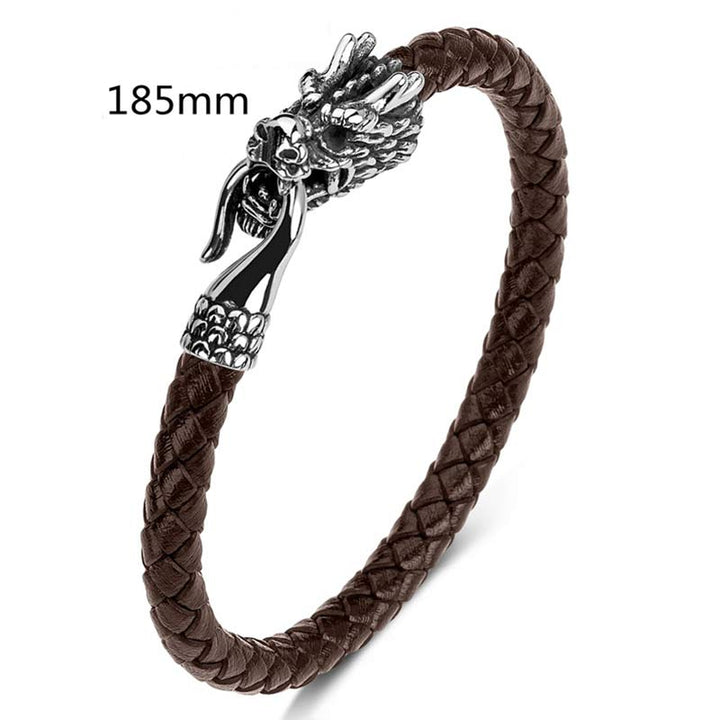 Pulsera de la suerte con protección de acero titanio y dragón de Buddha Stones - Marrón - 185mm - image 22