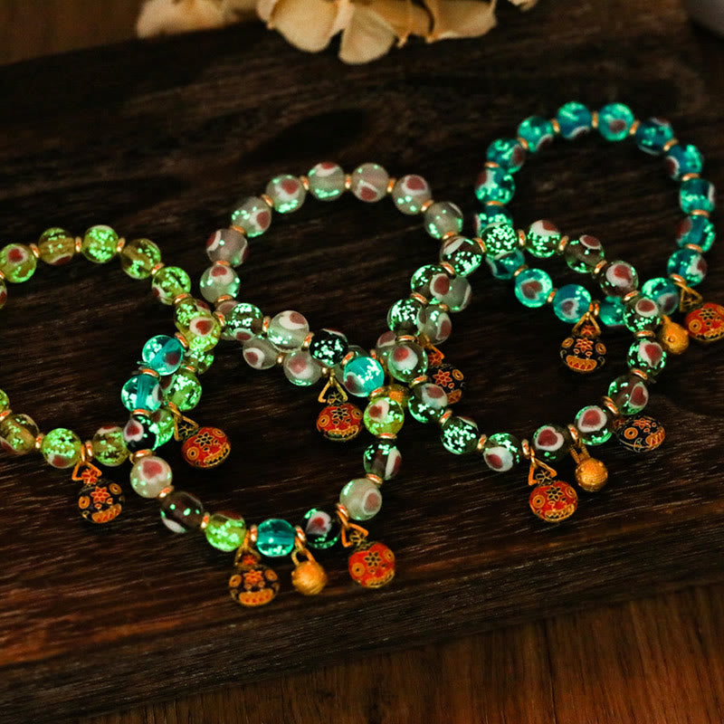 Pulsera de cuentas de cristal Liuli fluorescente luminosa con corazón de amor rosa de la familia de las bestias que tragan oro con Buddha Stones