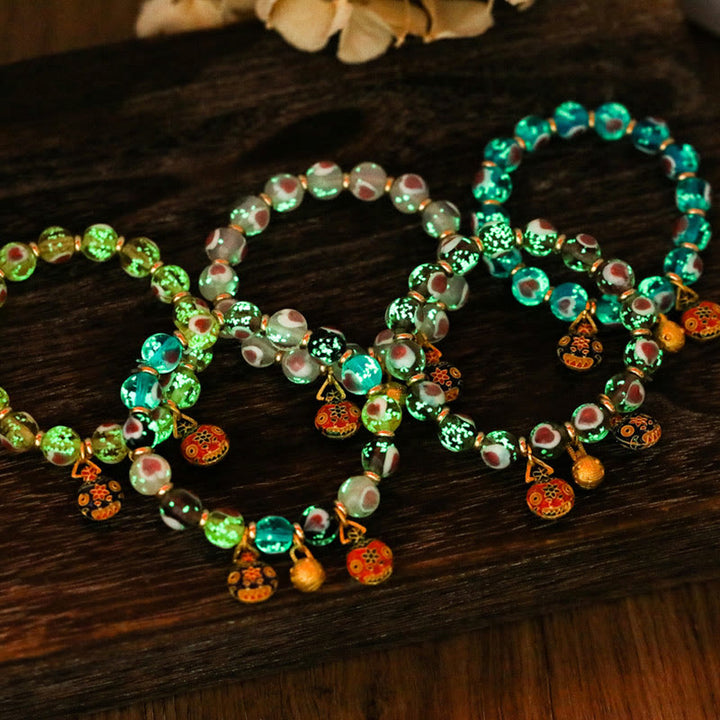 Pulsera de cuentas de cristal Liuli fluorescente luminosa con corazón de amor rosa de la familia de las bestias que tragan oro con Buddha Stones