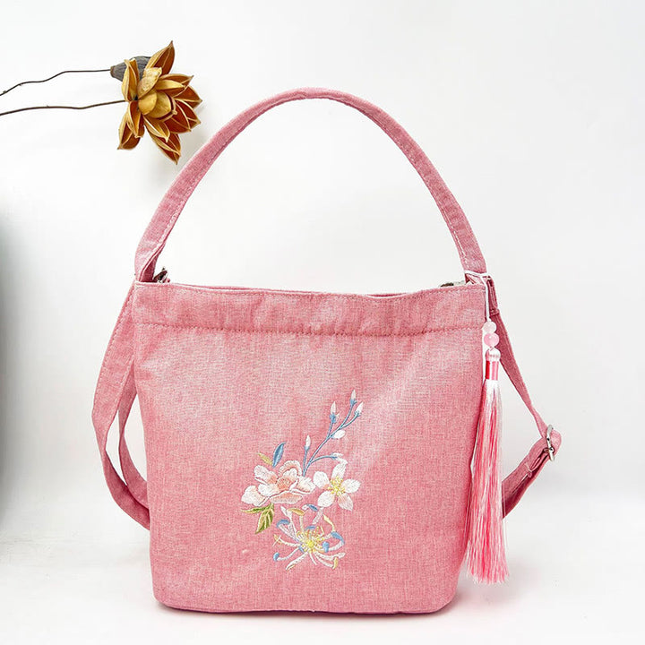 Buddha Stones, glicina, ciruela, loto, flor de cerezo, algodón, lino, lona, bolso cruzado, bolso de hombro