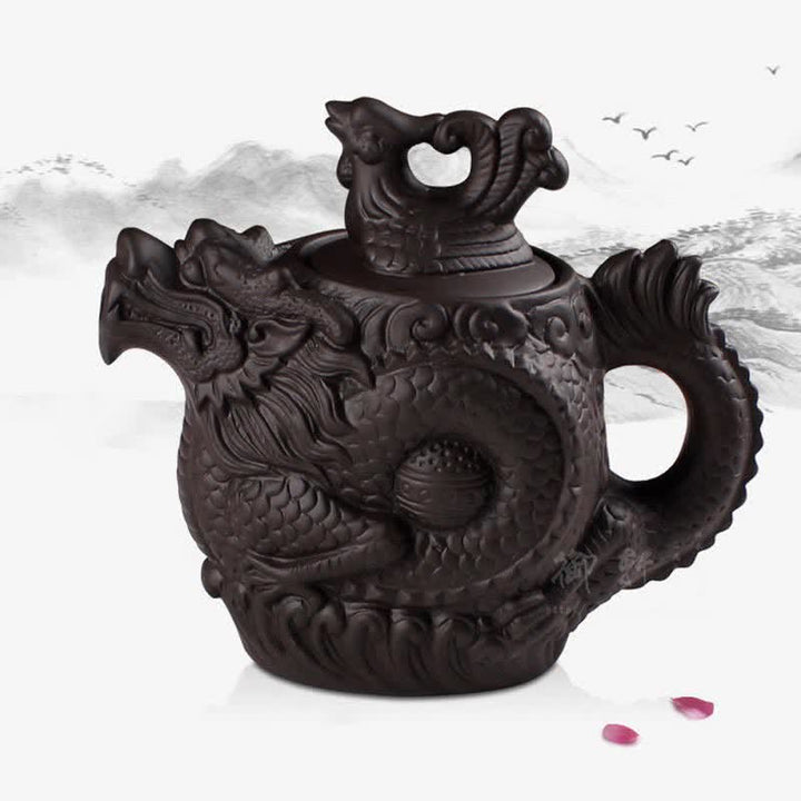 Tetera de cerámica Dragon Phoenix vintage