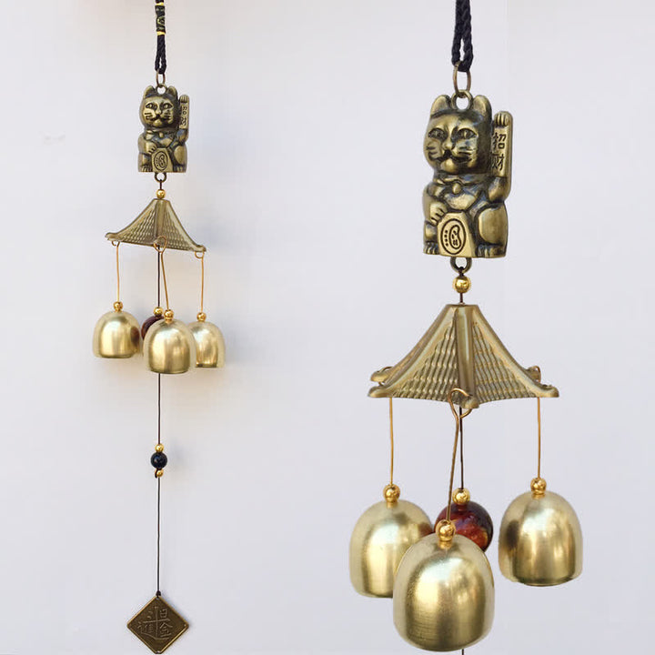 Campana colgante de pared de gato de riqueza auspiciosa, campana de cobre, decoración hecha a mano para el hogar - 43 centímetros - image 0