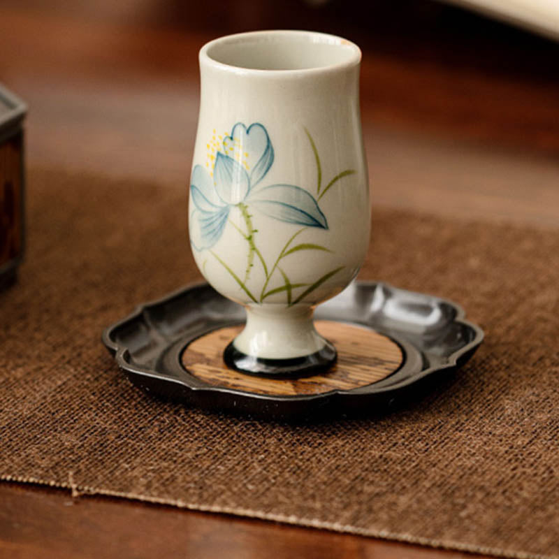Taza de té de cerámica de flor de loto pintada a mano con Buddha Stones, taza de té de Kung Fu