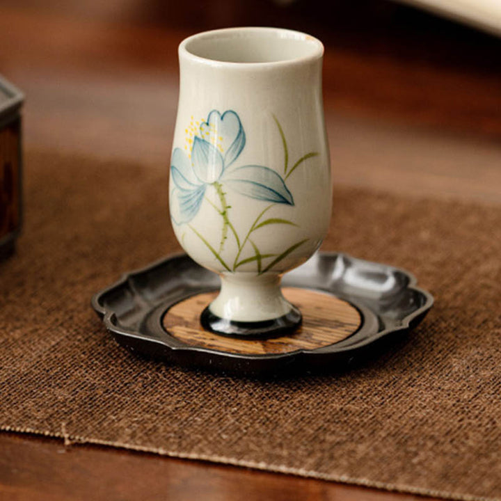 Taza de té de cerámica de flor de loto pintada a mano con Buddha Stones, taza de té de Kung Fu