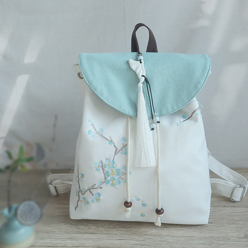 Mochila de lona de gran capacidad bordada hecha a mano con Buddha Stones
